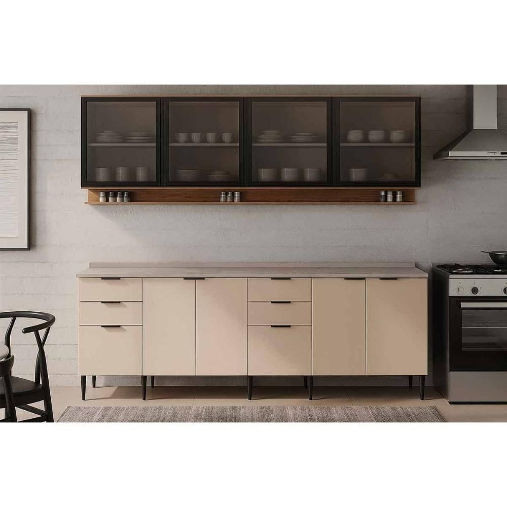 Cozinha Completa Alpha 4 Peças (2Aéreos+2Balcões) C4P212 Freijo/Off White - Carraro