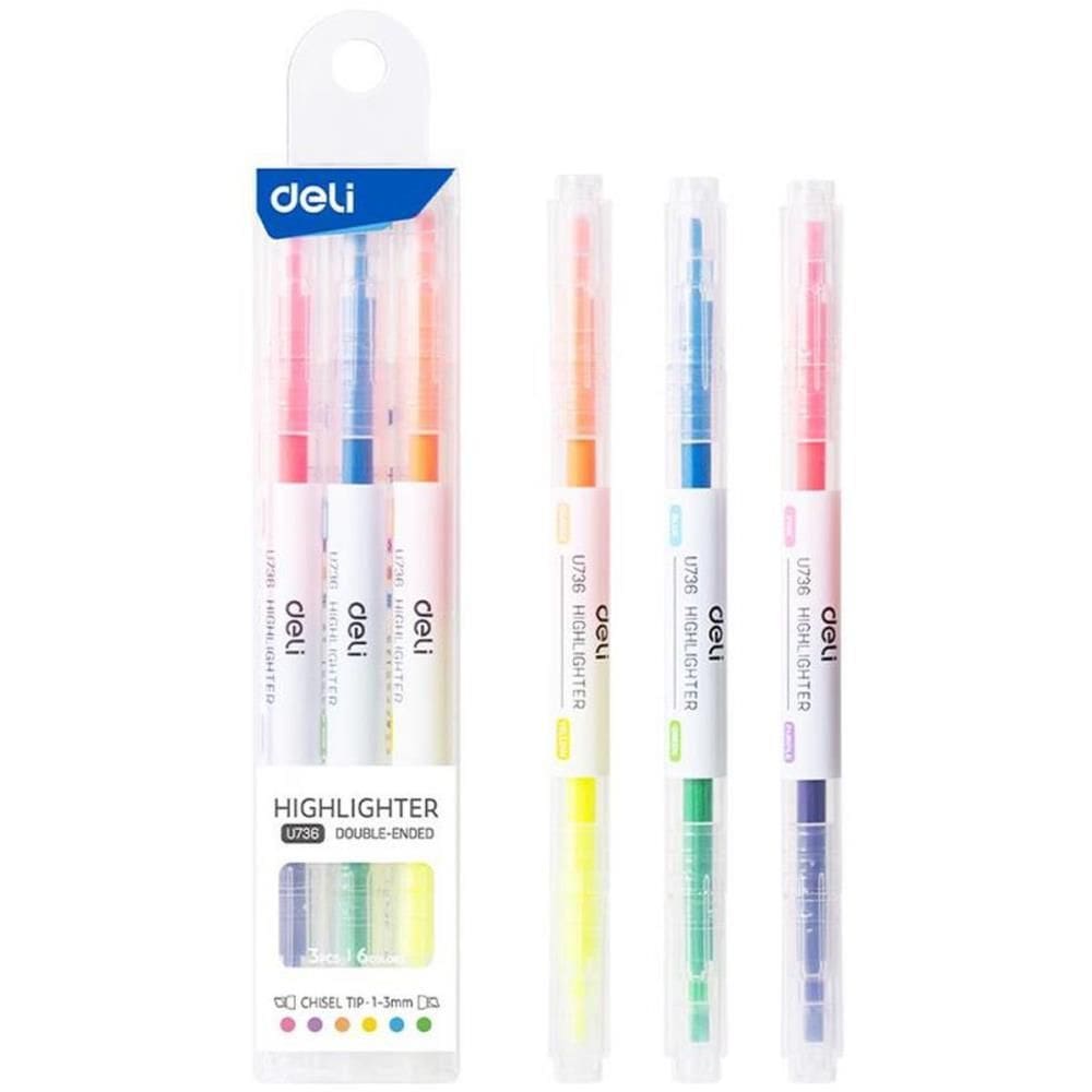 Caneta Marca Texto Highlighter 2 Pontas 6 Cores - Deli