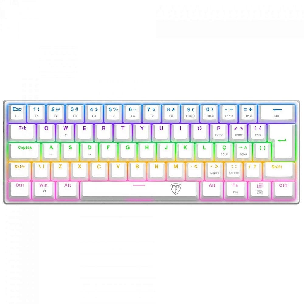 Teclado Mecânico Gamer T-Dagger Arena, Rainbow, Switch Brown, 60%, ABNT2, Branco