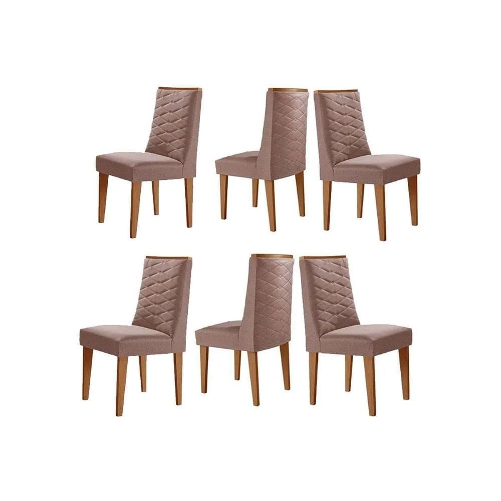 Cadeira Sala de Jantar Dafne Kit 6 Un Naturale/Linho Capuccino - Rufato