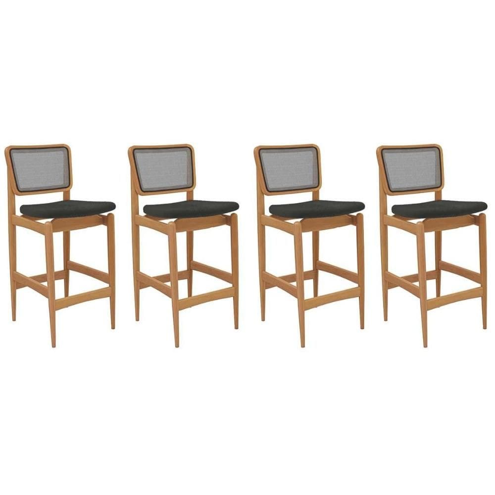 Banqueta Sala de Jantar Liz 1BMM009CA Premium Madeira Maciça Kit 4 Un Carvalho/Boucle Grafite/Tela Grafite - Kappesberg