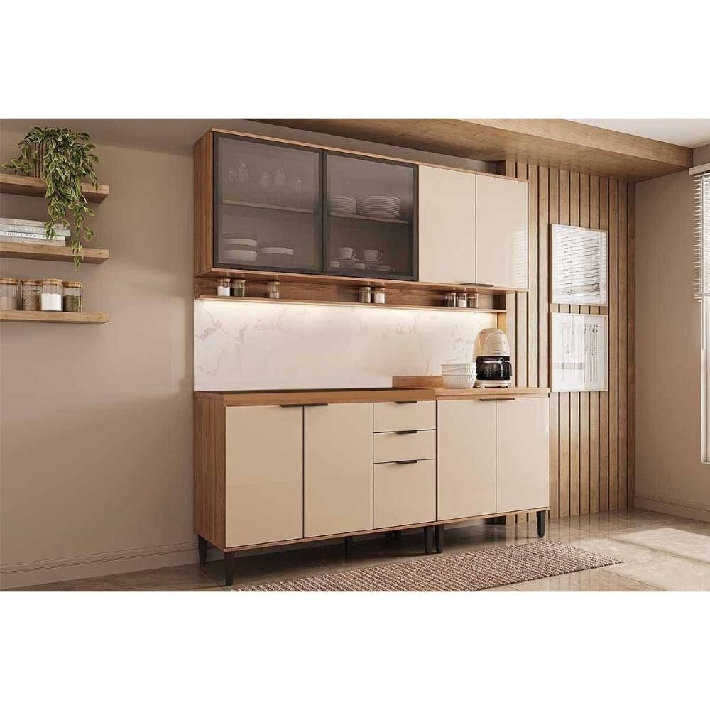 Cozinha Completa Alpha 4 Peças (2Aéreos+2Balcões) C4P220 Freijo/Off White - Carraro