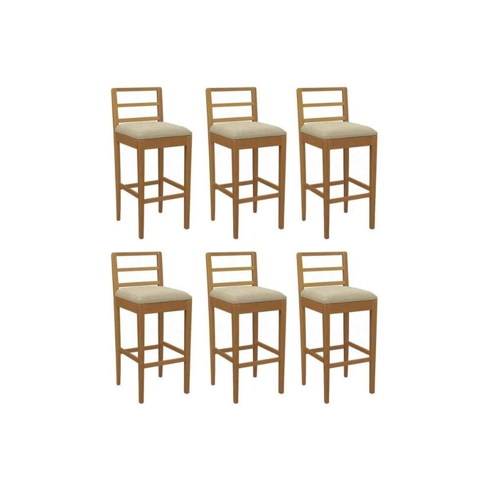 Banqueta Sala de Jantar Sofia 1BMM006CA Premium Madeira Maciça Kit 6 Un Carvalho/Boucle Bege - Kappesberg