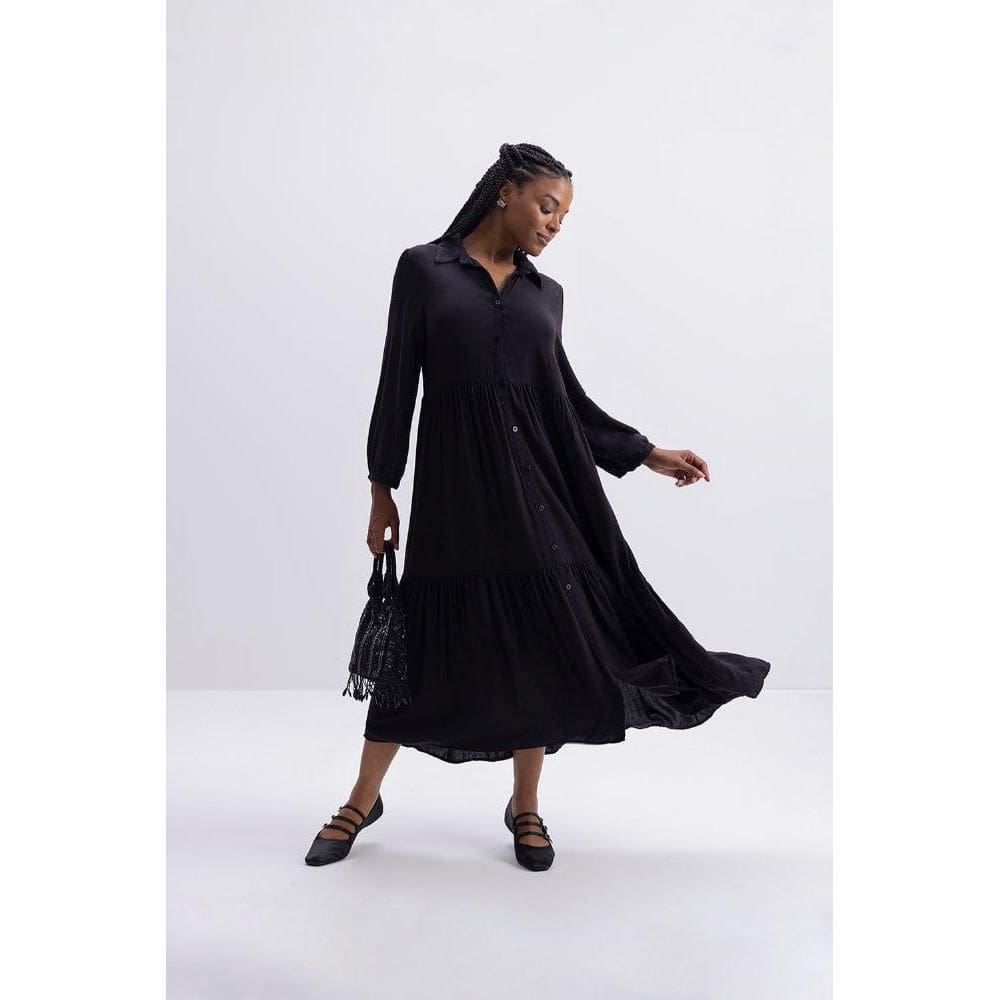 Vestido Feminino Chemise Midi Essendi Preto