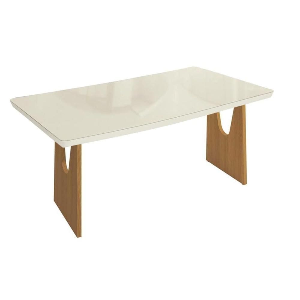Mesa de Sala Jantar Mila Premium Madeira Maciça c/ Tampo Madeirado c/ Vidro 200x100cm Carvalho/Off White - Kappesberg