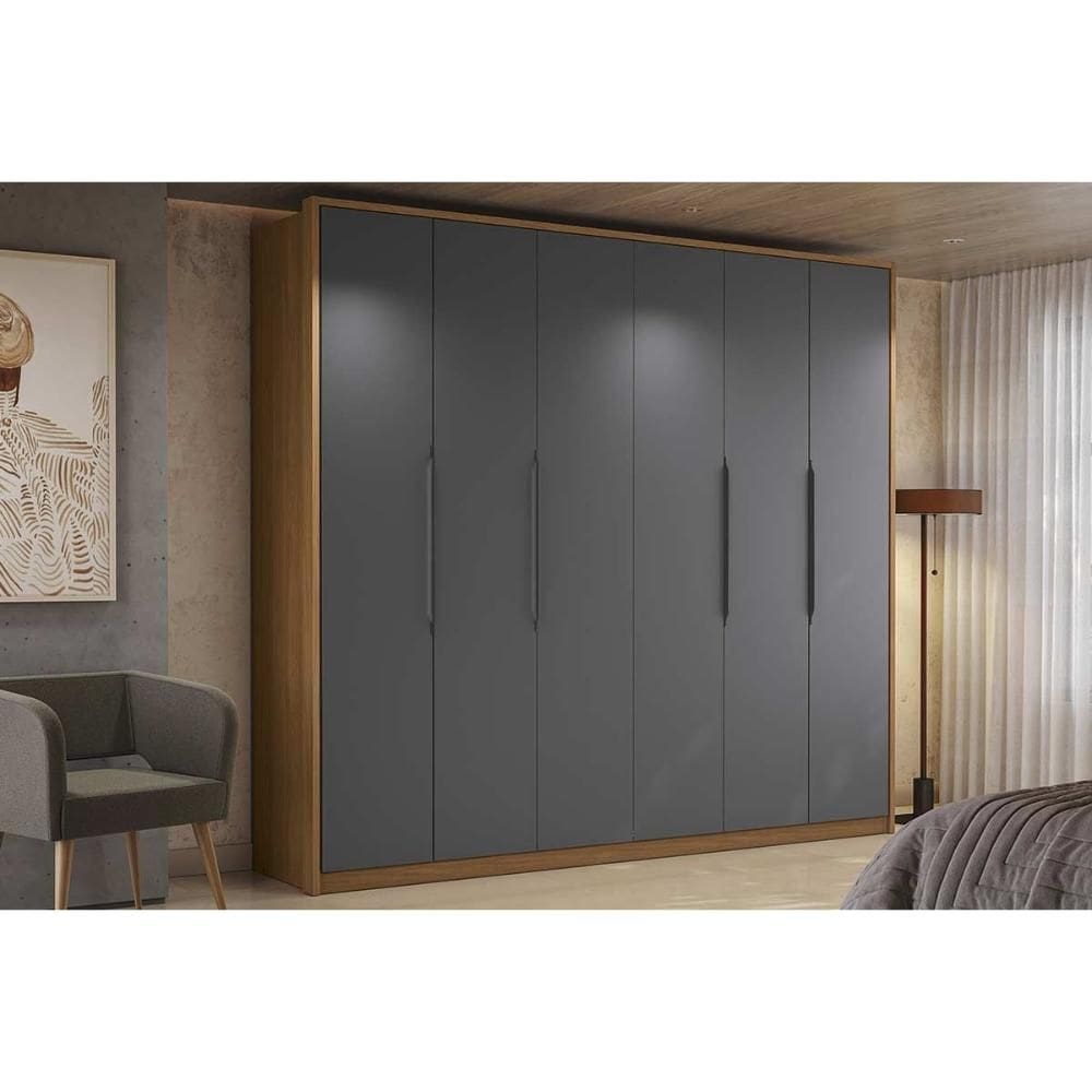 Guarda Roupa Casal 6 Portas e 4 Gavetas T581 Canela/Grafite - Kappesberg