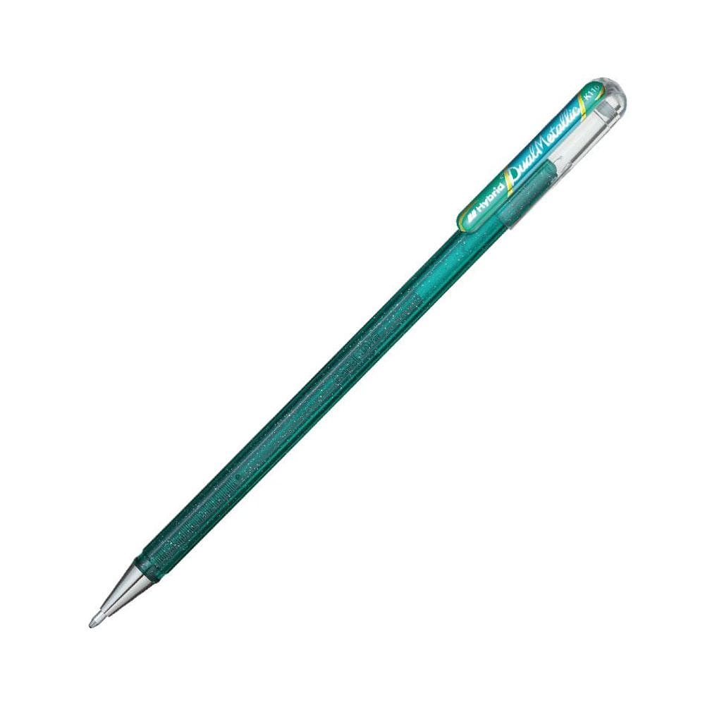 Caneta gel 1.0mm Hybrid Dual Metallic Verde/Azul - Pentel