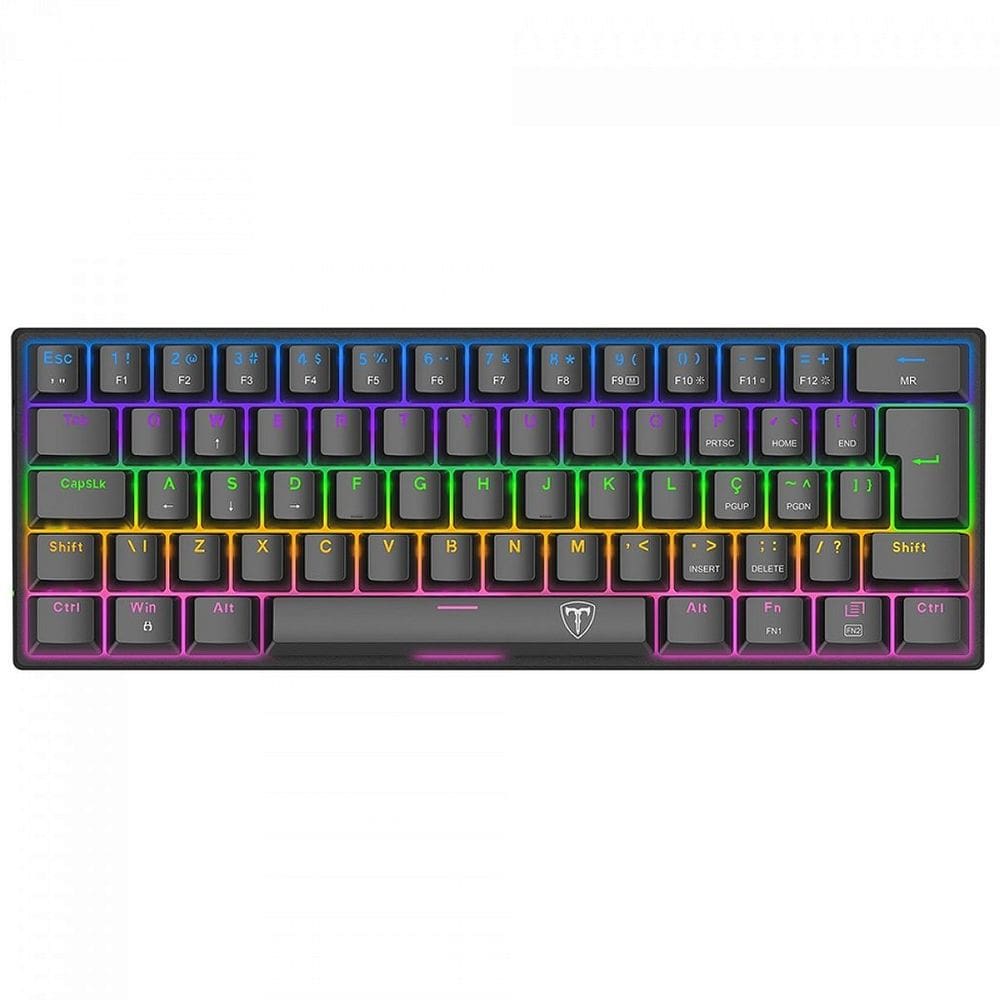 Teclado Mecânico Gamer T-Dagger Arena, Rainbow, Switch Brown, 60%, ABNT2, Preto