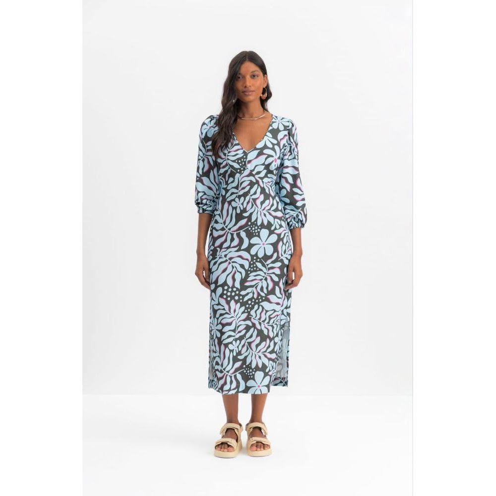 Vestido Feminino Midi Floral Essendi Verde Escuro