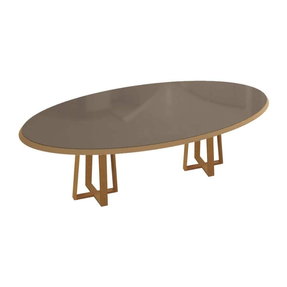 Mesa de Sala Jantar Elma Madeira Maciça c/ Tampo Madeirado c/ Vidro 180x105cm Carvalho/Freijo Bronze - Kappesberg