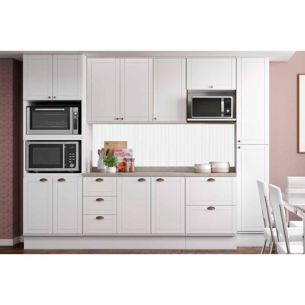 Cozinha Completa Bella 9 Peças (2Aéreos+2Balcões+1Paneleiro+1TorreQuente+3Complementos) C9P24 Branco - Carraro