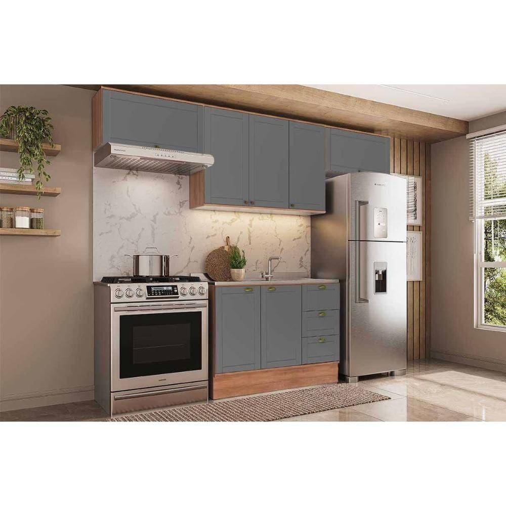 Cozinha Completa Bella 4 Peças (3Aéreos+1Balcão) C4P254 Nogal/Cinza - Carraro