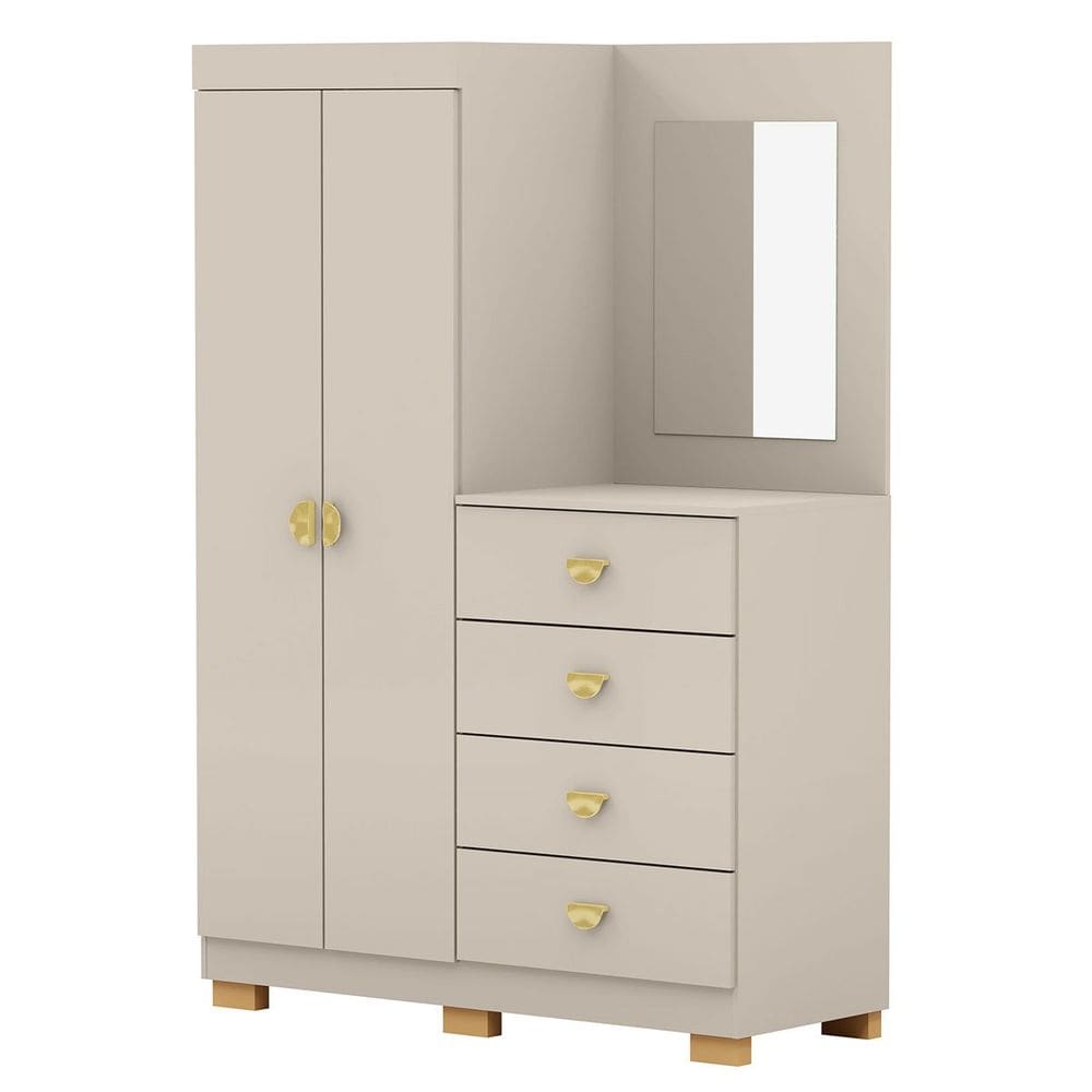 Cômoda Guarda-Roupa com 4 Gavetas e 5 Prateleiras com Espelho Cristine