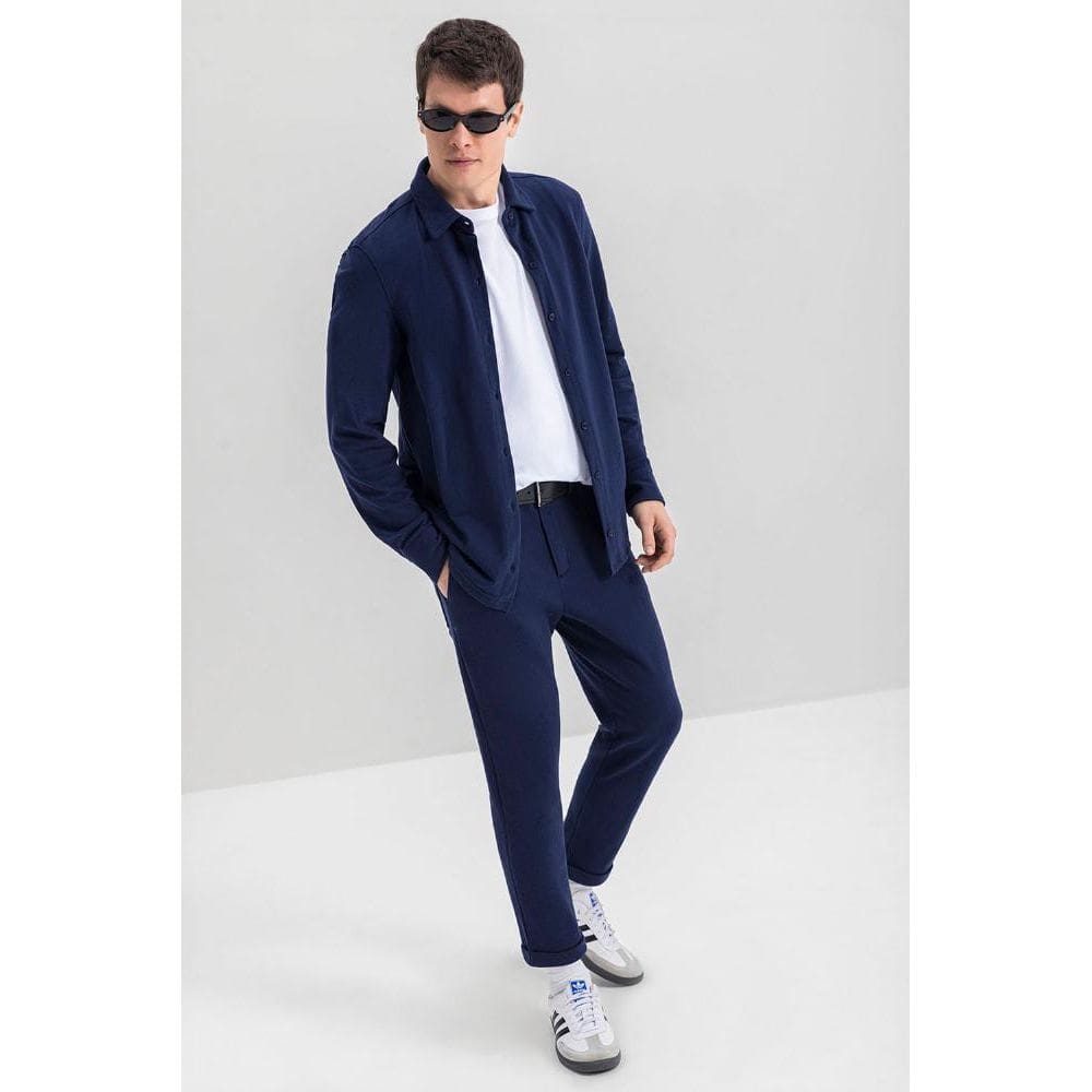 Camisa Masculina Em Piquet Essendi Azul Escuro