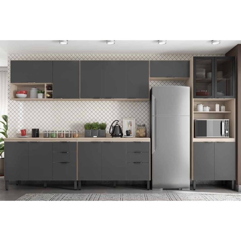 Cozinha Completa Firenze 6 Peças (3Aéreos+2Balcões+1Paneleiro) C6P129 Avena/Grafito - Demóbile