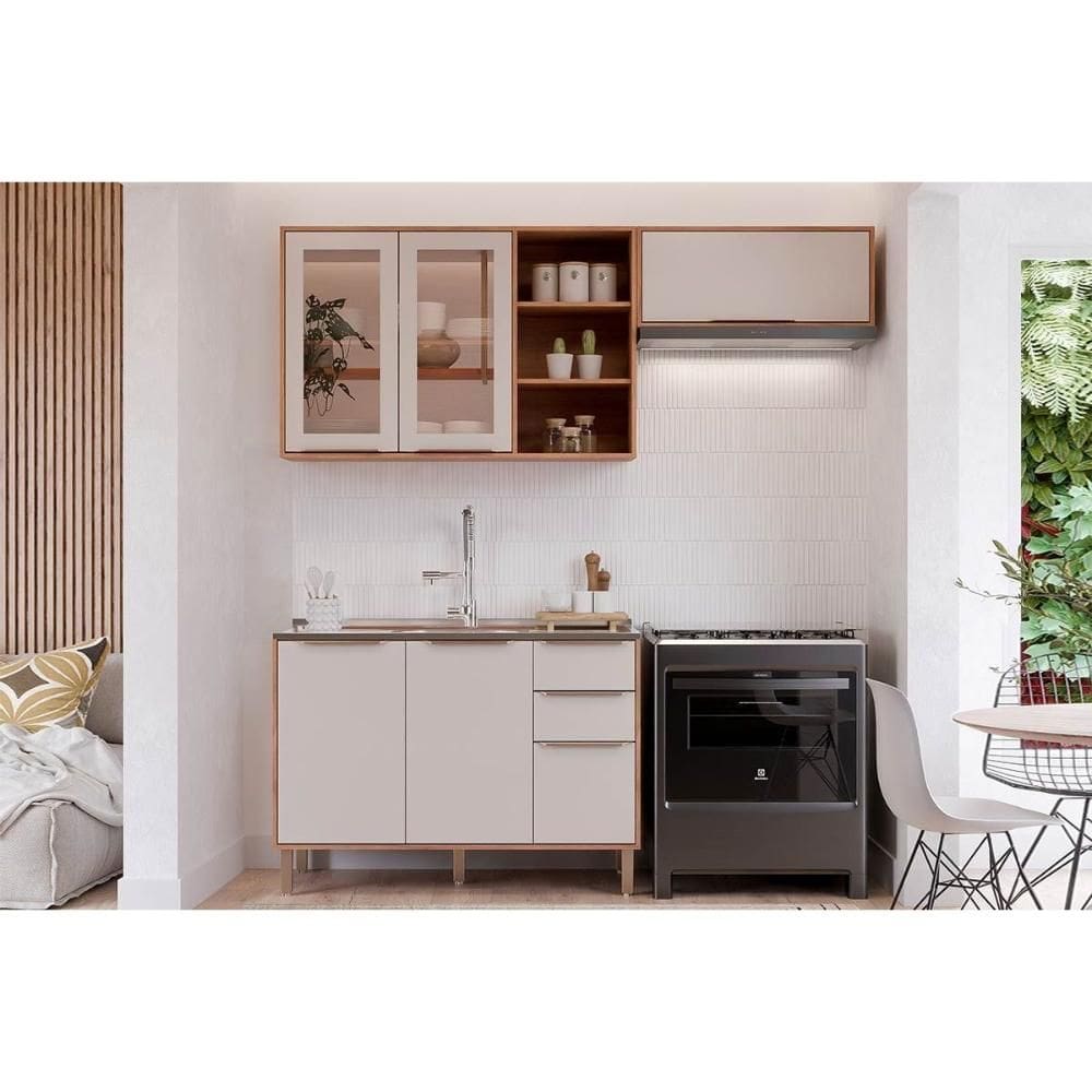 Cozinha Completa Brilhante 3 Peças (2Aéreos+1Balcão) C3P54 Cinamomo/Off White - MGM