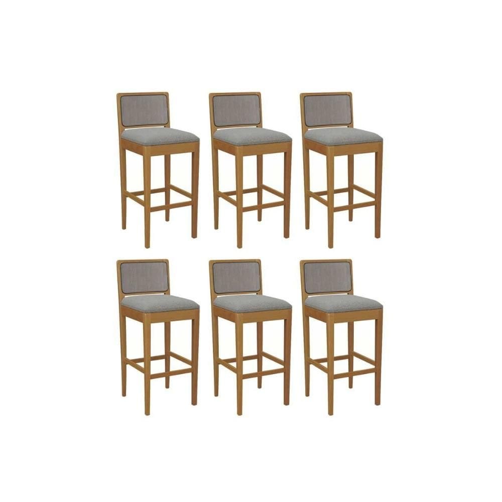 Banqueta Sala de Jantar Sara 1BMM005CA Premium Madeira Maciça Kit 6 Un Carvalho/Boucle Cinza/Tela Grafite - Kappesberg
