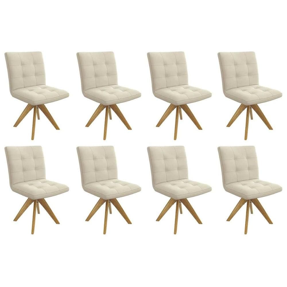 Cadeira Sala de Jantar Nice 1C001CA Premium Madeira Maciça Kit 8 Un Carvalho/Linho Bege Argila - Kappesberg