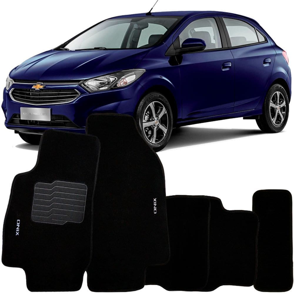 Jogo de Tapete Automotivo Carpete Chevrolet Onix 2018 à 2019 Soft Logo Bordado 5 Peças