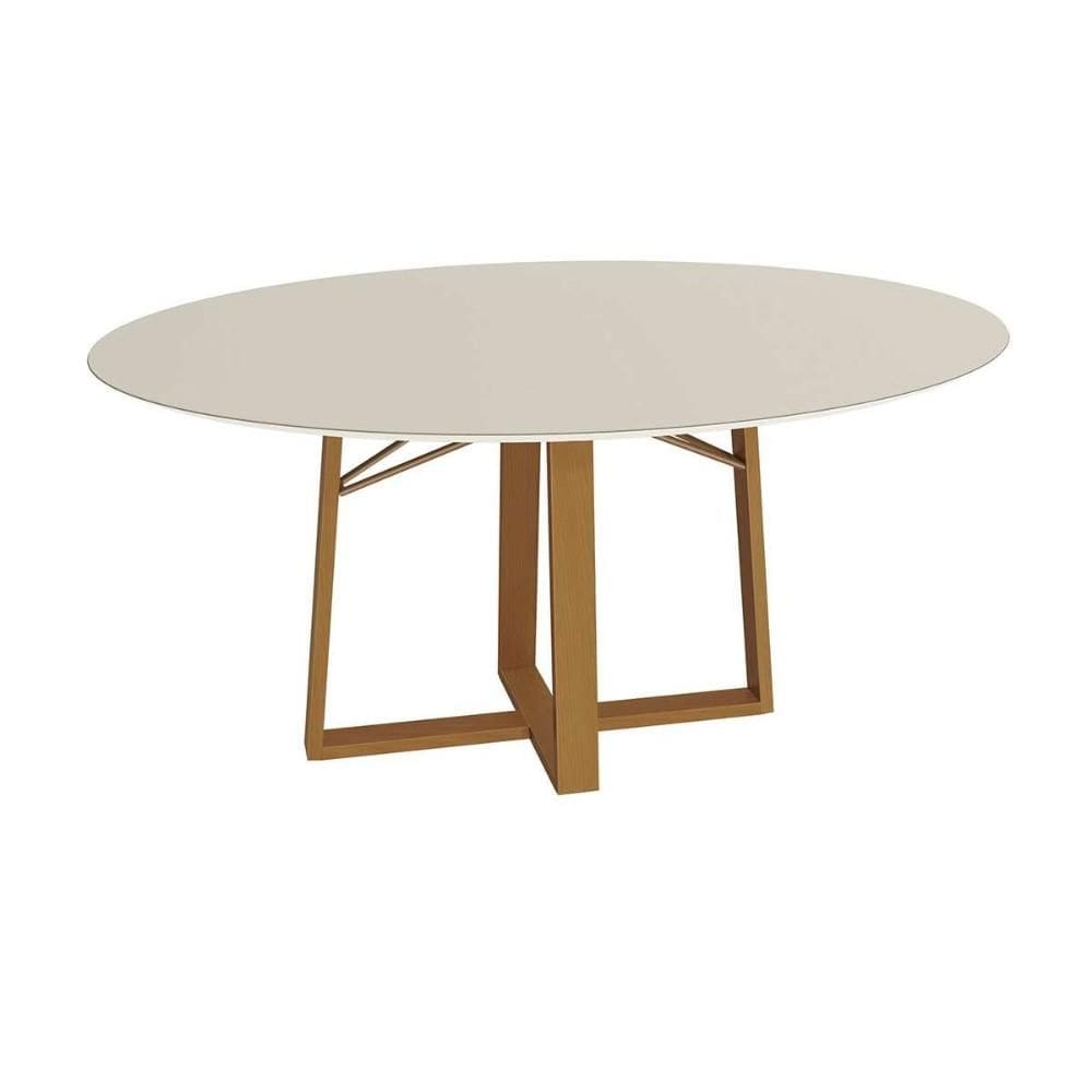 Mesa de Sala Jantar Elma Premium Madeira Maciça c/ Tampo Madeirado c/ Vidro 120x120cm Carvalho/Off White - Kappesberg