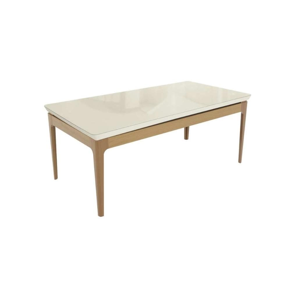 Mesa de Sala Jantar Mira Madeira Maciça c/ Tampo Madeirado c/ Vidro 200x100cm Carvalho/Off White - Kappesberg
