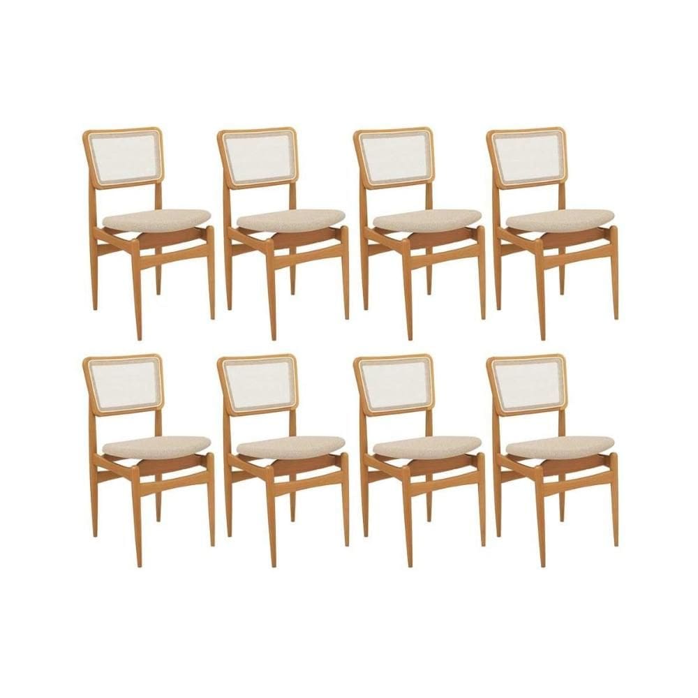Cadeira Sala de Jantar Stela 1CMM013CA Premium Madeira Maciça Kit 8 Un Carvalho/Linho Bege Argila/Tela Bege - Kappesberg