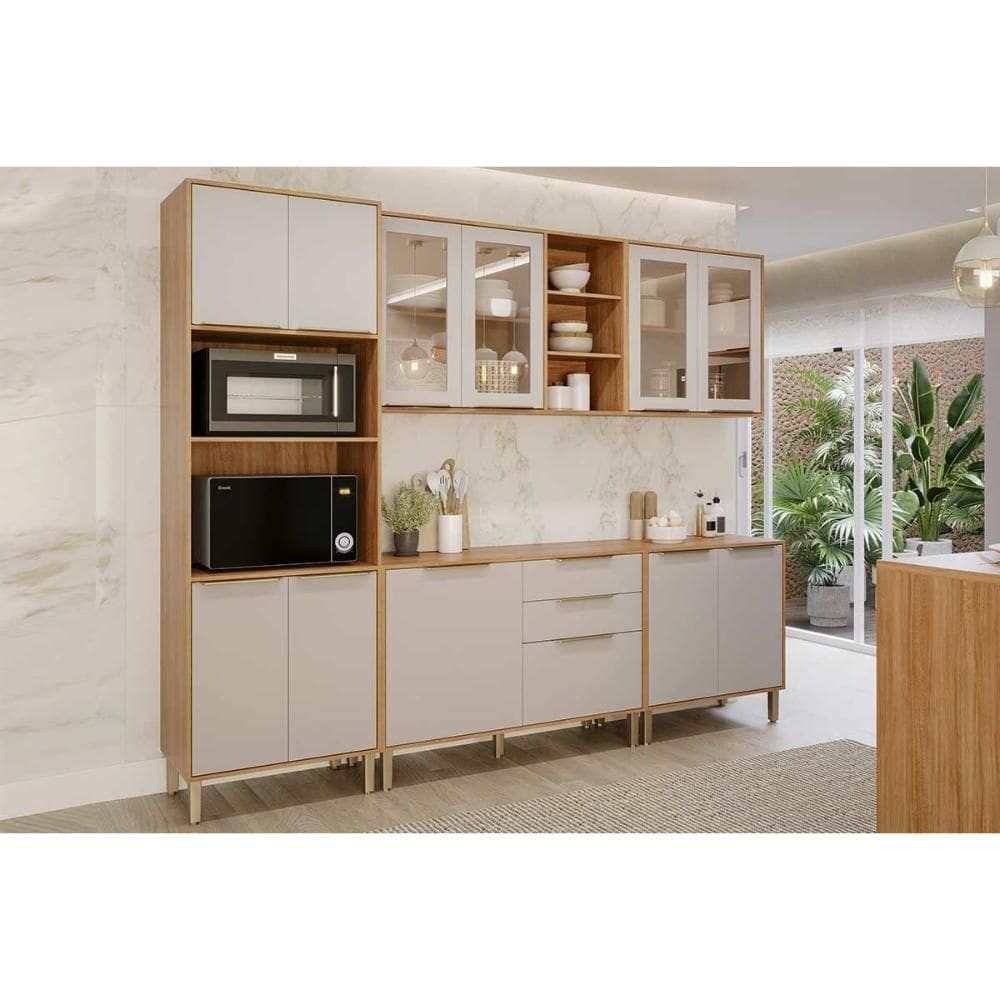 Cozinha Completa Brilhante 5 Peças (2Aéreos+2Balcões+1TorreQuente) C5P161 Cinamomo/Off White - MGM