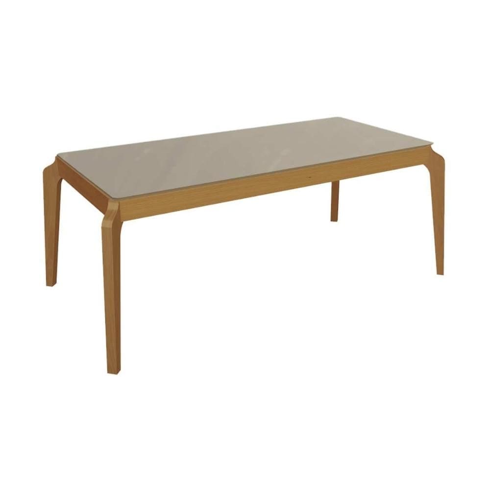 Mesa de Sala Jantar Petra Madeira Maciça c/ Tampo Madeirado c/ Vidro 200x100cm Carvalho/Freijo Bronze - Kappesberg