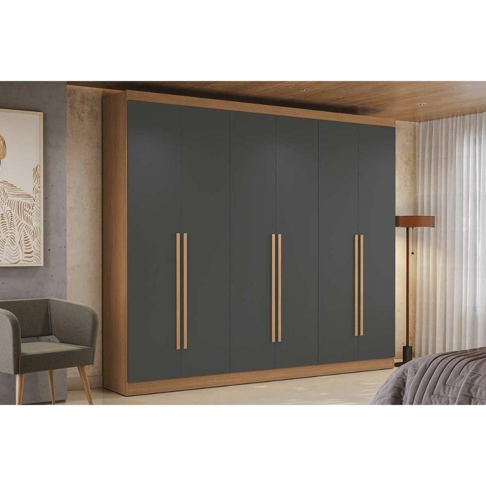 Guarda Roupa Casal 6 Portas e 3 Gavetas T580 Canela/Grafite - Kappesberg