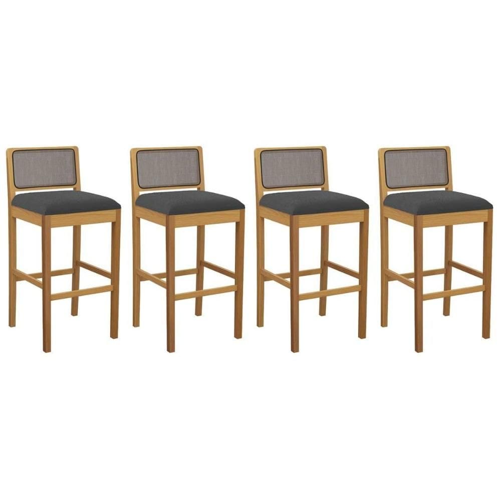 Banqueta Sala de Jantar Sara 1BMM005CA Premium Madeira Maciça Kit 4 Un Carvalho/Boucle Grafite/Tela Grafite - Kappesberg