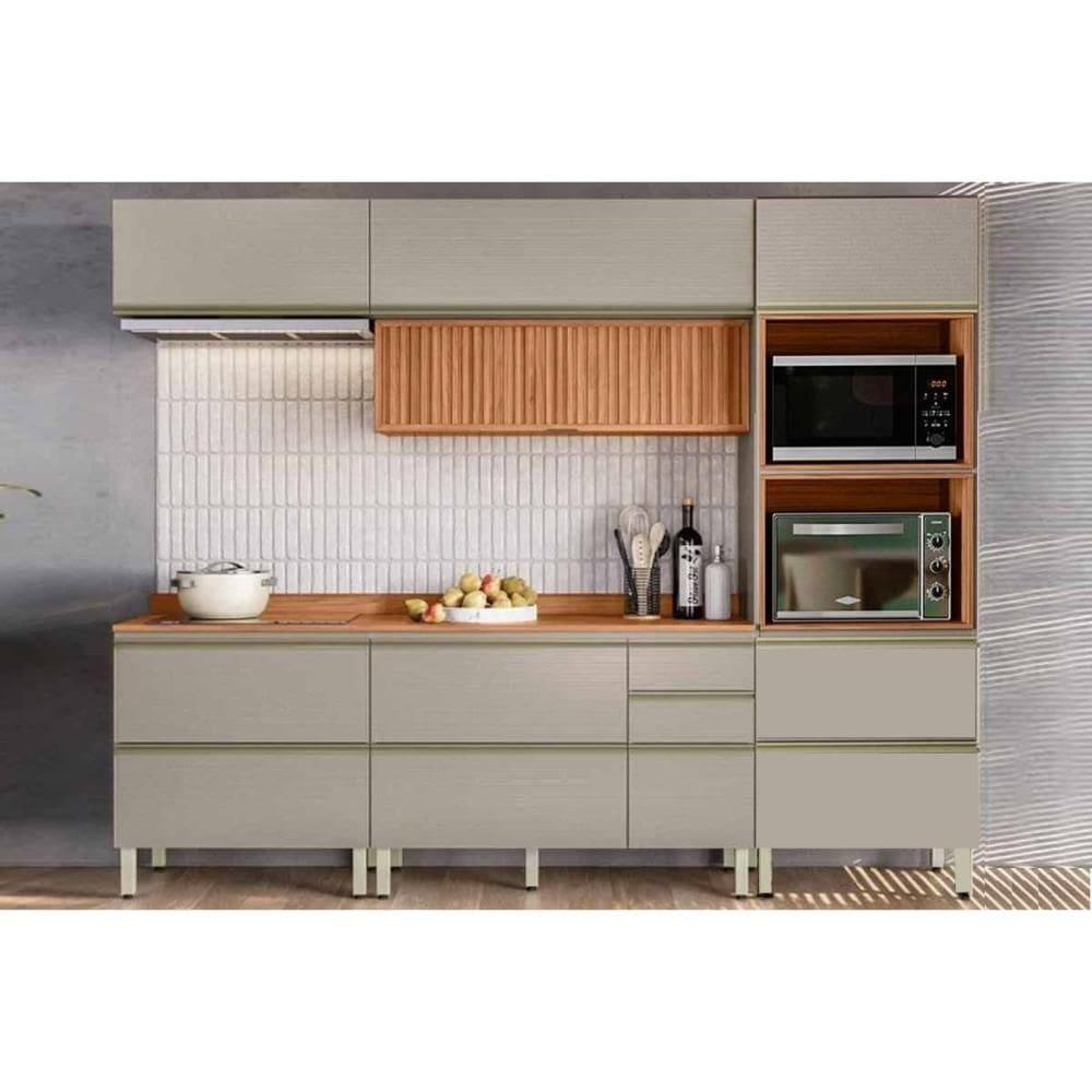 Cozinha Completa Proença 5 Peças (2Aéreos+2Balcões+1TorreQuente) C5P128 Nogueira Touch/Nude Prime - Demóbile