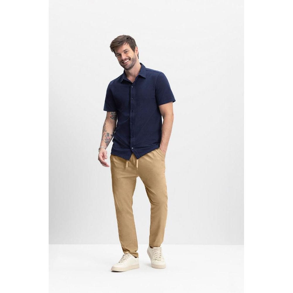 Camisa Masculina Em Piquet Essendi Azul Escuro