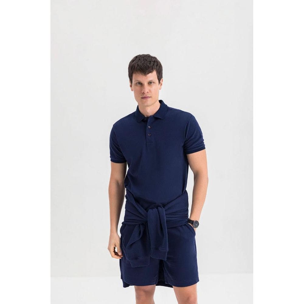 Camisa Polo Masculina Em Piquet Comfort Essendi Azul Escuro