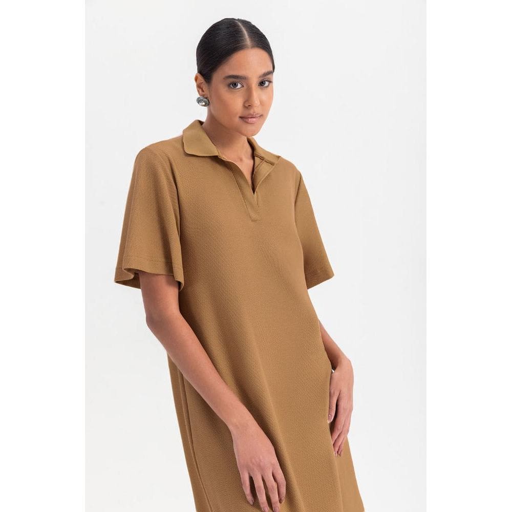 Vestido Polo Feminino Em Piquet Essendi Camel Médio