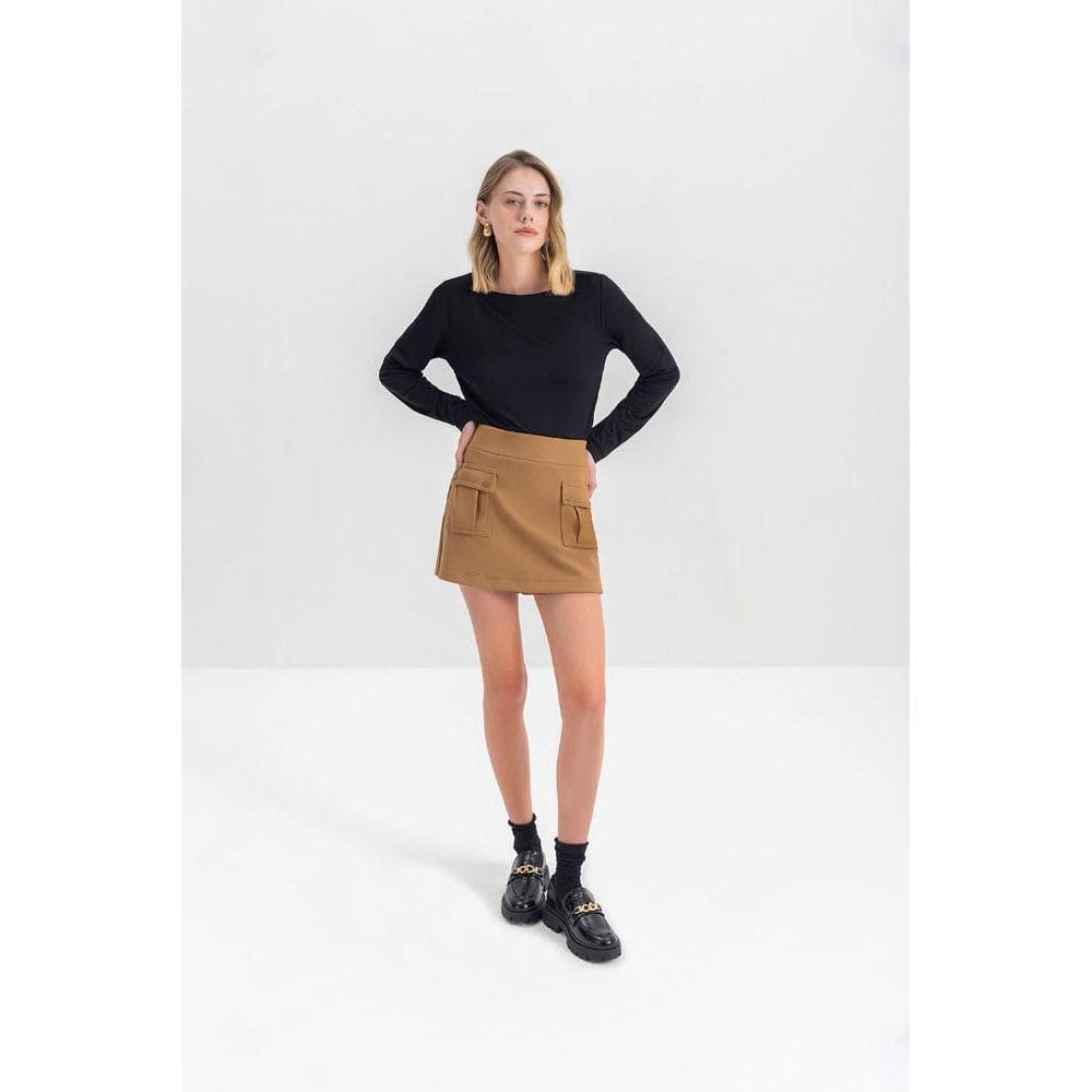Shorts Saia Feminino Com Detalhe Em Ribana Essendi Camel