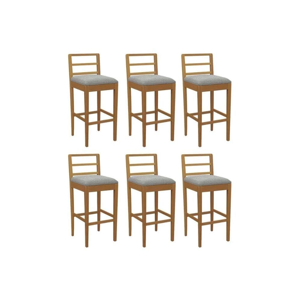 Banqueta Sala de Jantar Sofia 1BMM006CA Premium Madeira Maciça Kit 6 Un Carvalho/Boucle Cinza - Kappesberg
