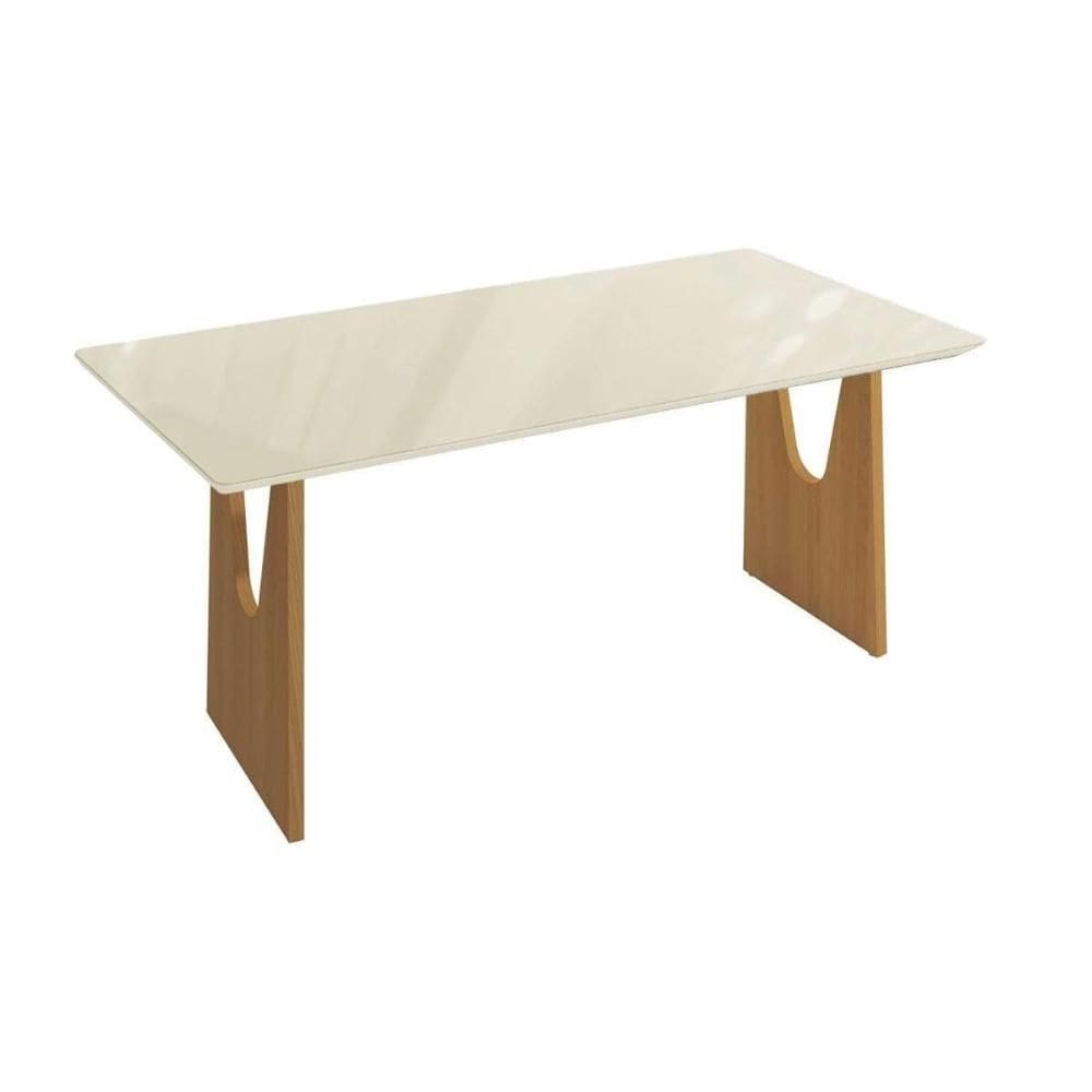 Mesa de Sala Jantar Mila Premium Madeira Maciça c/ Tampo Madeirado c/ Vidro 200x100cm Carvalho/Off White - Kappesberg