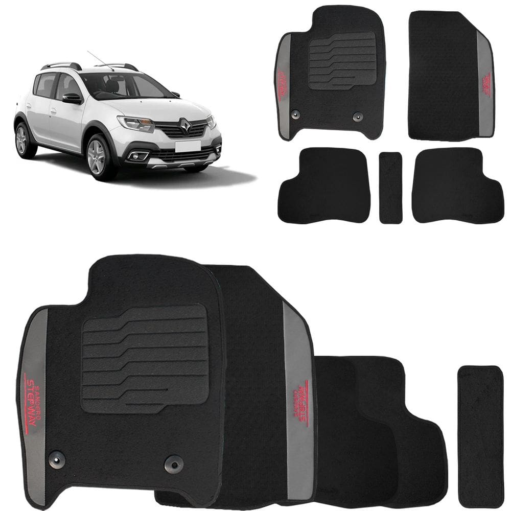 Jogo de Tapete Carpete Sandero Stepway 2008 a 2025 Preto 5 P