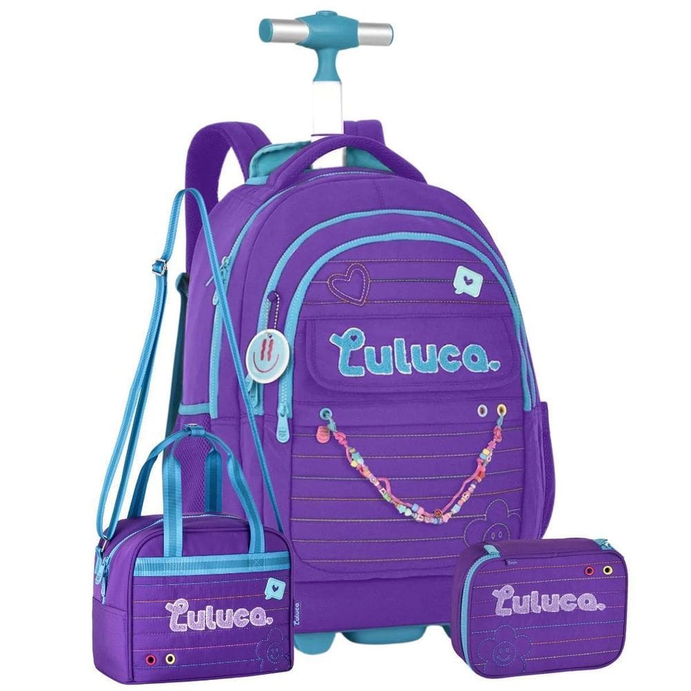 Kit Mochila Rodas Luluca Pandinha Lancheira E Estojo - Roxo