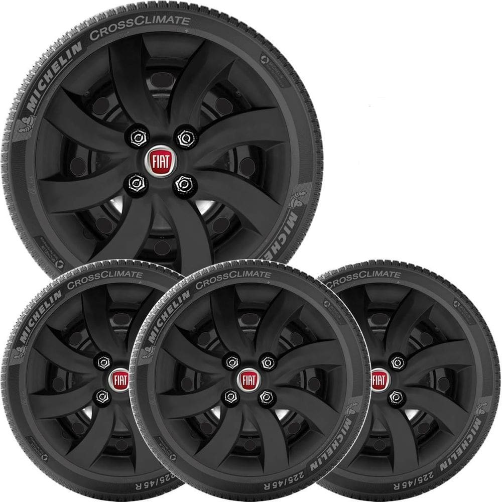 Kit 4 Calota Fiat Palio Novo Uno Siena Aro 14 Preto 094Cb