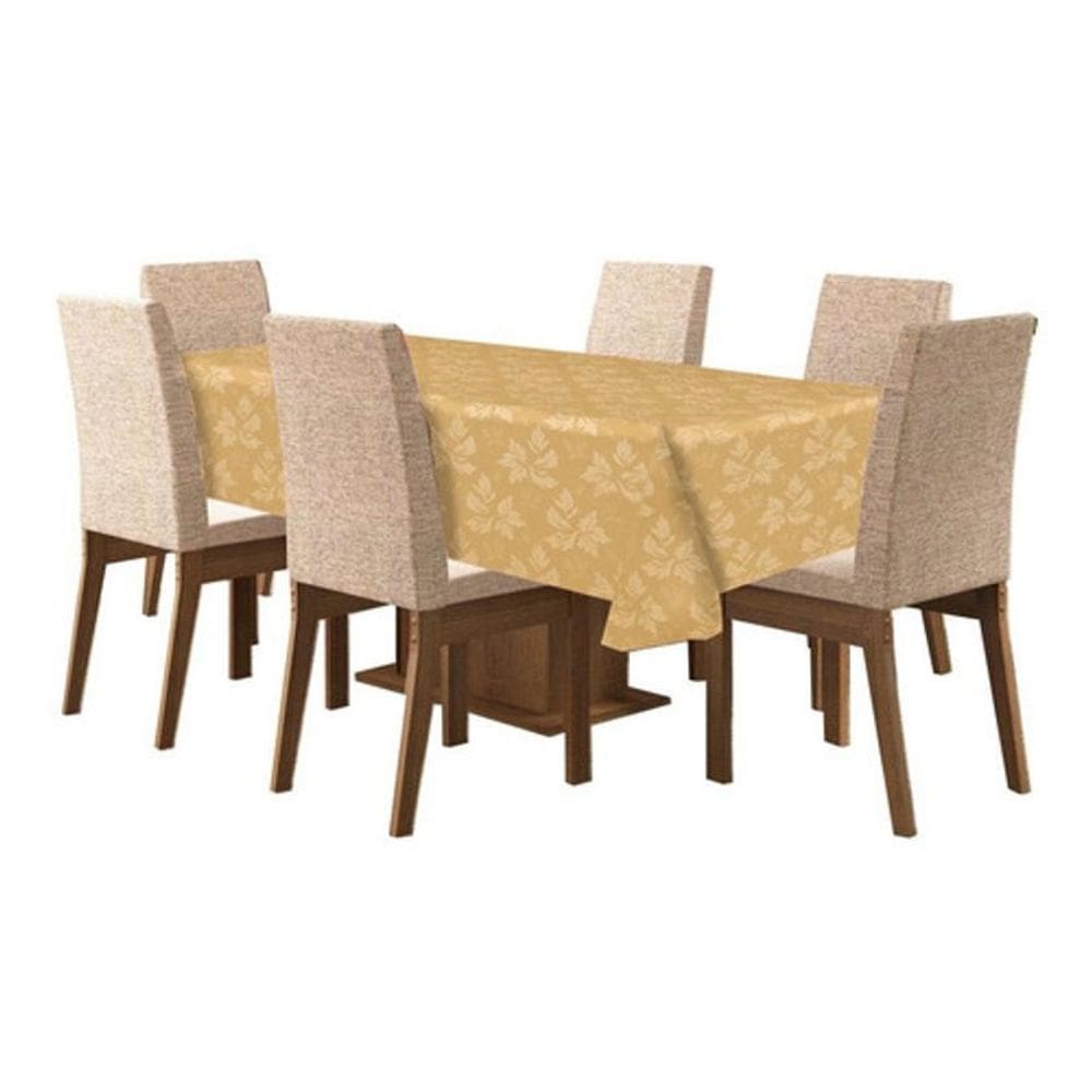Toalha Mesa 6 Lugares Tecido Jacquard Retangular - Mostarda