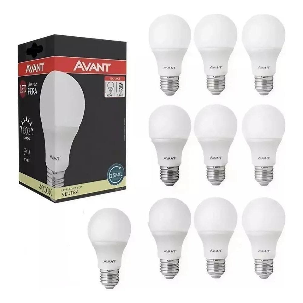 3X Kit 10 Lampada Led Bulbo 9W Avant 4000K Cor Da Luz Branco