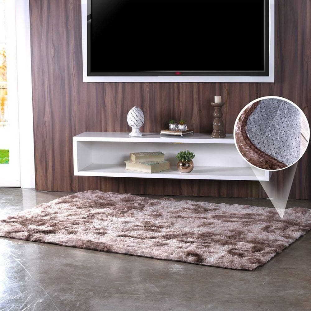 Tapete Fluffy Para Sala 100% Poliester 140x200cm Taupe Mescla