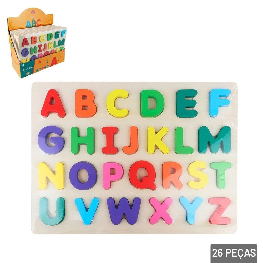 Tabuleiro Educativo 26 Peças Alfabeto de Madeira - Tudo em Caixa