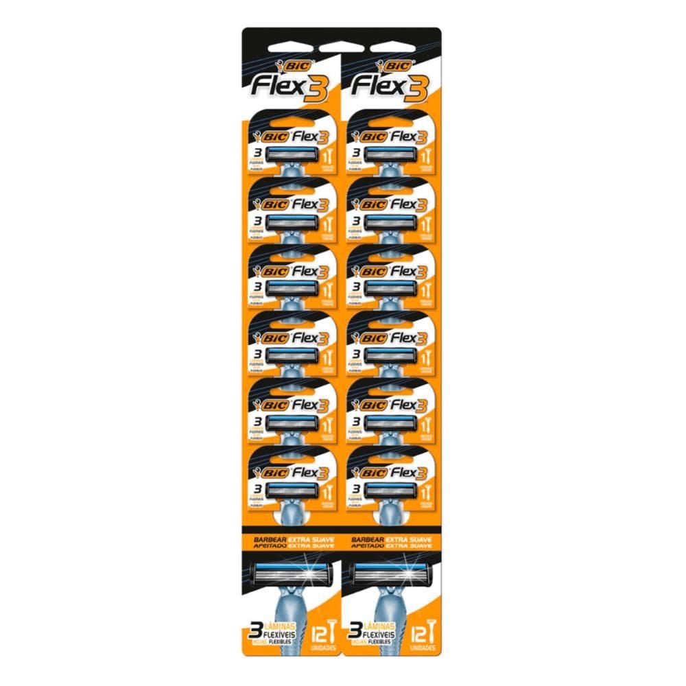 Barbeador descartável Flex3 Azul 12 unidades - Bic