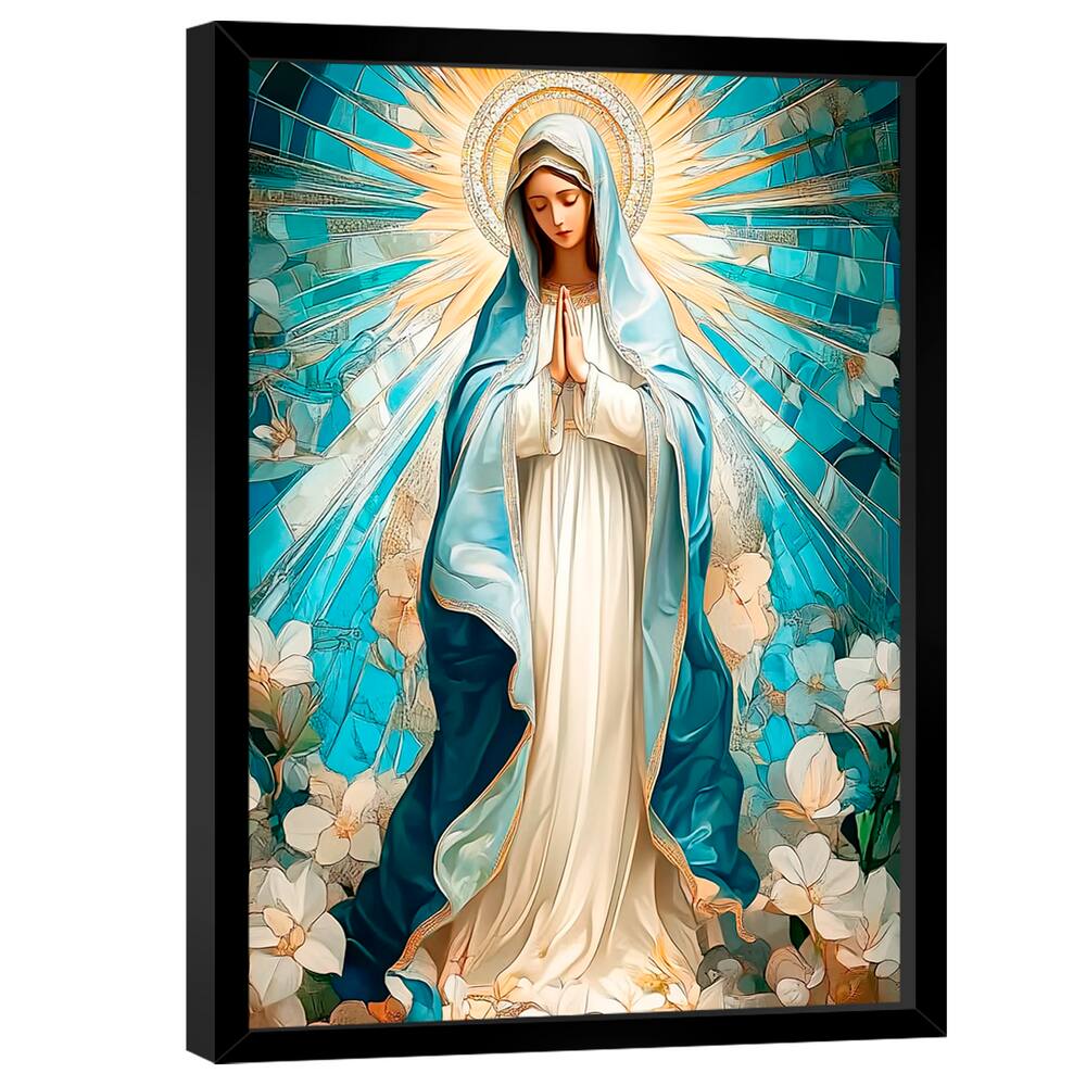 Quadro Decorativo Nossa Senhora Aparecida Branco e Azul