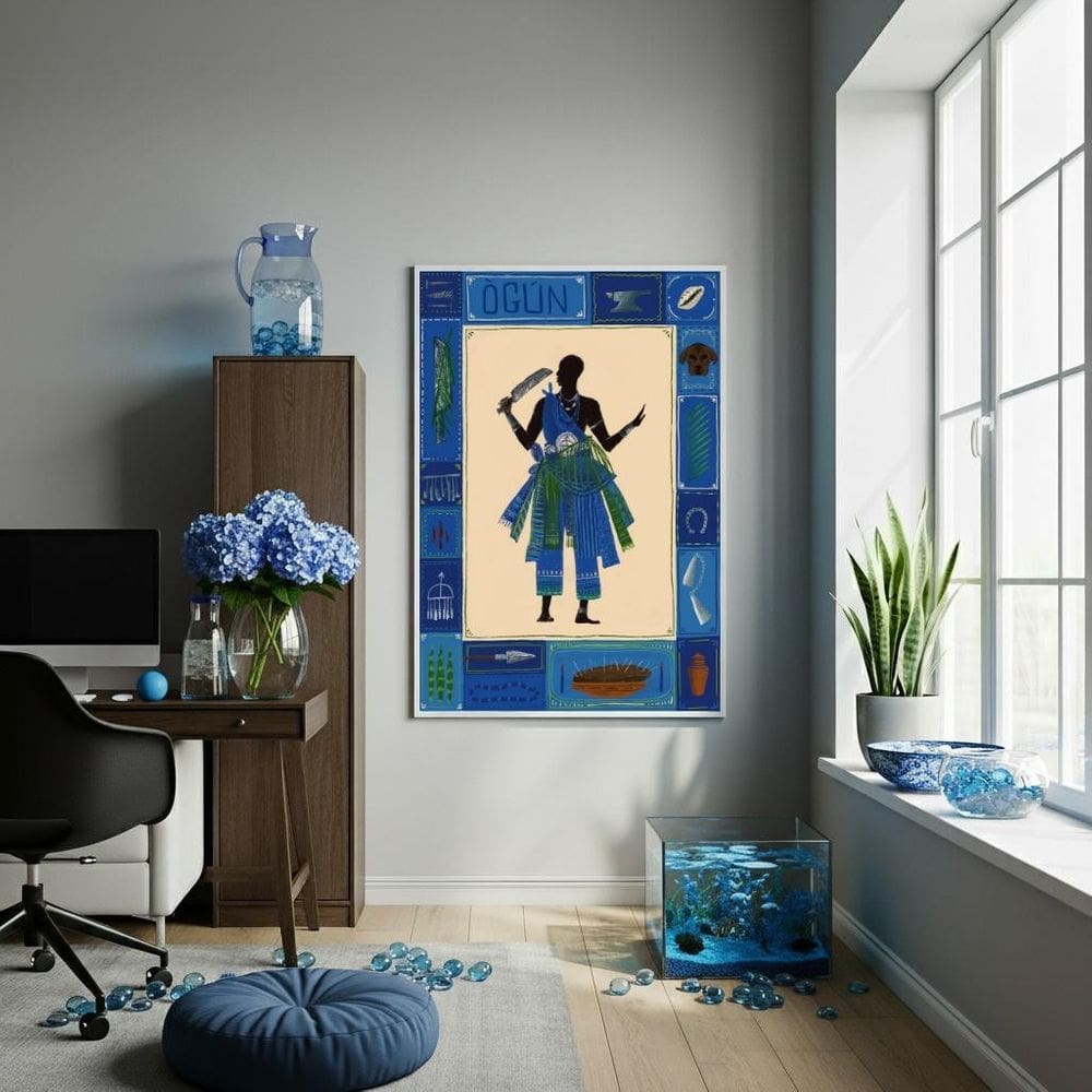 Quadro Decorativo Festa De Orixá Azul - 70X50Cm