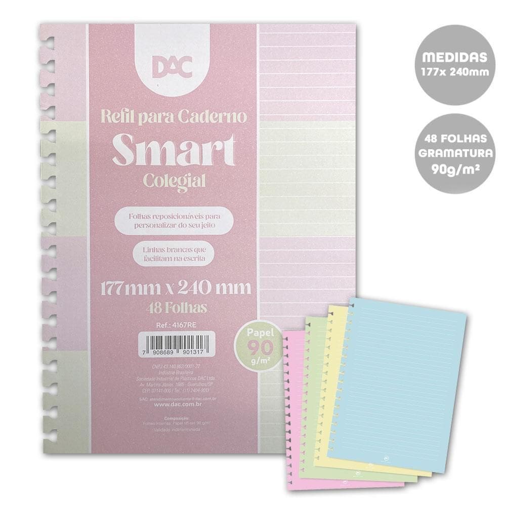 Refil Caderno Smart Colegial Enjoy Linhas Brancas 48Fls 90G