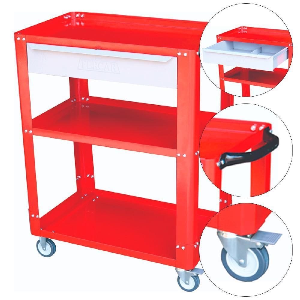 Carrinho De Ferramentas Desmontável 1 Gaveta Vermelho Fercar