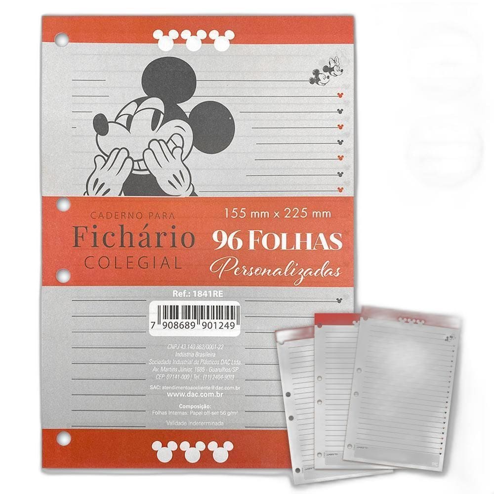 Refil Para Fichário Colegial Mickey Minnie Disney 96Fls 90G